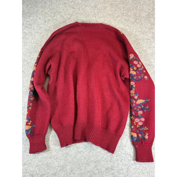 VTG Charter Club Petites Wool Floral Cardigan Womens Large Red Cottagecore 90s - Picture 2 of 10